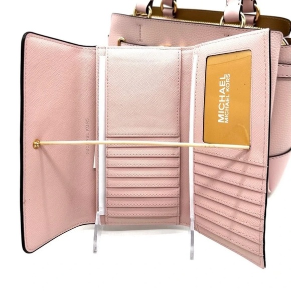 Michael Kors Reed Small Satchel Crossbody Bag & Large Trifold Wallet Light Pink - Picture 13 of 16